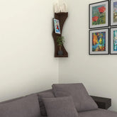 Zig Zag Shape Wood Corner Wall Shelf / Book Shelf,Walnut Finish